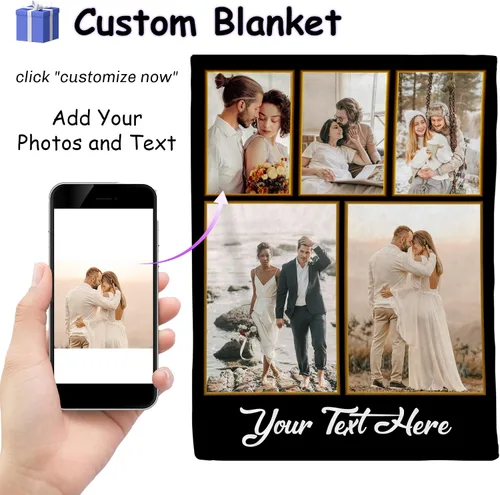 Vista 2 de Magimagine Mantas personalizadas con imágenes de texto para regalos de novio, manta de fotos personalizada para familiares y amigos para Navidad