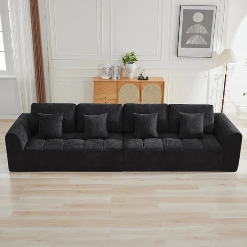 Vista 42 de Sofás seccionales modulares de 110 pulgadas para sala de estar, sofá seccional comprimido sin hueso, sofá de espuma viscoelástica tapizado de 3 Beige