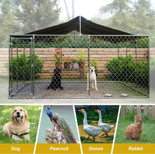 Vista 5 de IchbinGo Perrera grande para perros al aire libre, jaula resistente de acero galvanizado para perros con cubierta impermeable resistente a los rayos