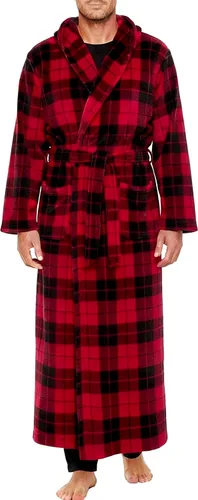Vista 16 de Alexander Del Rossa Bata de baño de vellón afelpado suave, con capucha, para hombre, bata larga y cálida Verde militar