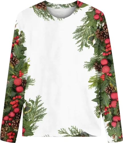Vista 4 de Christmas Sweatshirt for Women Oversized Loose Fit Blouse Aesthetic Long Sleeve Sparkly Pullover Blouse Trendy Tops