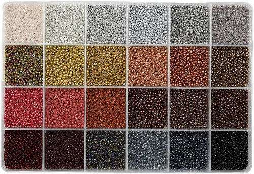 Vista 15 de Cuentas de semillas de vidrio 11/0 Aproximadamente 14800 piezas 24 colores 2 mm Cuentas sueltas de semillas Kit para hacer pulseras con caja de 24