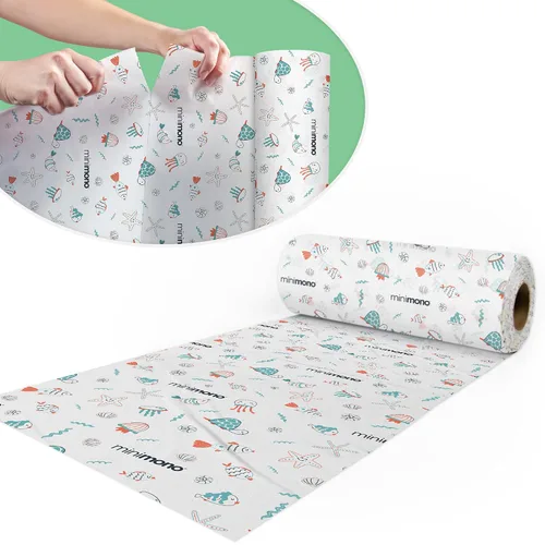Vista 14 de Minimono Tapete de salpicaduras para bebé debajo de la silla alta – 30 alfombrillas desechables e impermeables – 40 x 47 pulgadas tapete