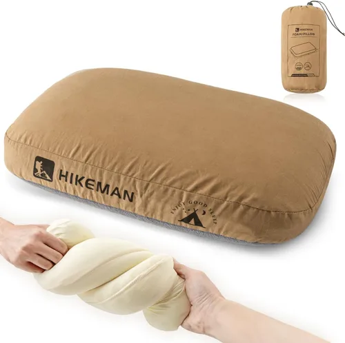 Vista 9 de HIKEMAN - Almohada de espuma viscoelástica para acampar - Almohada ultraligera de viaje, almohada para mochilero con funda extraíble, almohadas