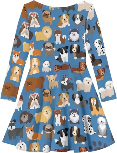 Vista 2 de ZPINXIGN Vestido de otoño para niñas, vestido de manga larga, vestido de patinadora, lindo atuendo para fiesta casual