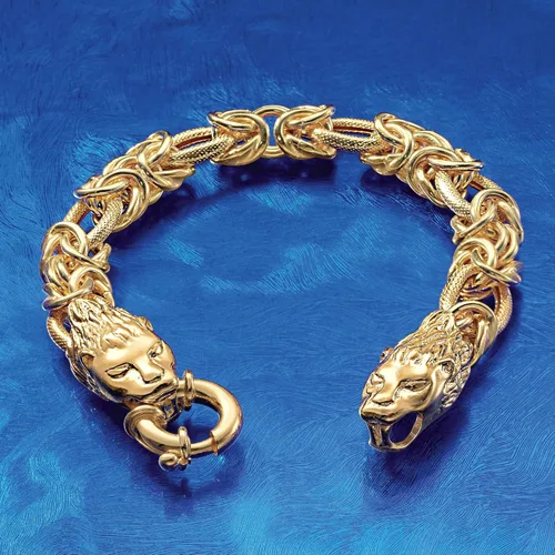 Vista 4 de Ross-Simons Pulsera italiana de oro de 24 quilates con doble cabeza de león bizantino, Plata de ley, no conocido