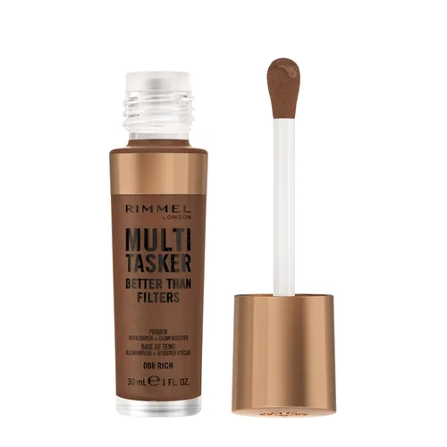Vista 8 de Rimmel Multi-Tasker Better Than Filters, 002 Fair Light, imprimación facial, refuerzo e iluminador de brillo, fórmula vegana, beneficios