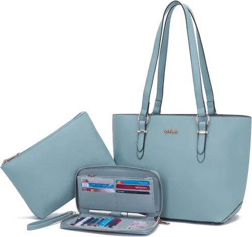 Vista 20 de Qiyuer - Bolsos para mujer, carteras, juegos de bolsos con asa superior, bolsos de hombro, bolso de mano, bolso de trabajo con cartera a juego, 3