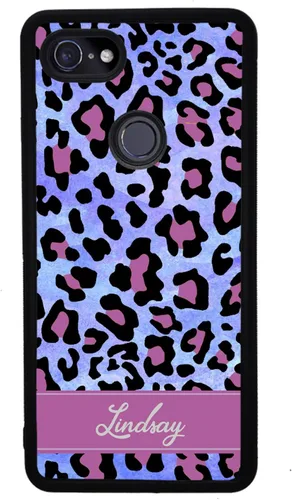 Vista 4 de Funda de goma negra personalizada con estampado de leopardo rosa y azul compatible con Google Pixel 10, 10 Pro, 10 Pro XL, 9a, 9 Pro, Pixel 9, Pixel
