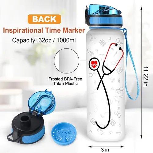 Vista 6 de Estetoscopio personalizado para enfermera, botella de agua motivacional de 32 onzas, nombre personalizado, enfermera, regalos para graduación