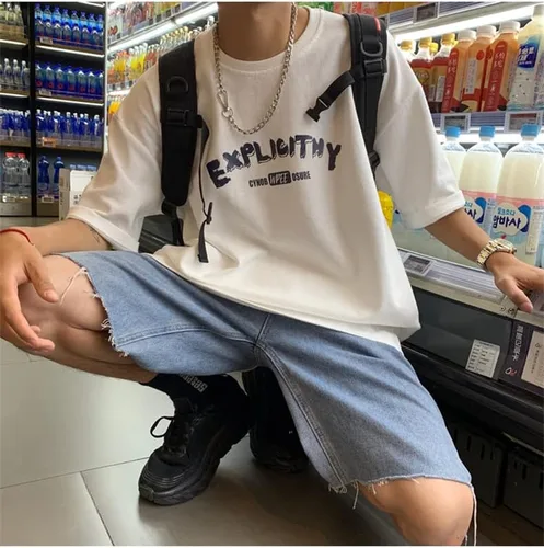 Vista 6 de CYee Y2K - Camiseta punk de manga corta de gran tamaño para hombre, hip-hop, sudadera con estampado de letras, estilo grunge, Harajuku Streetwear