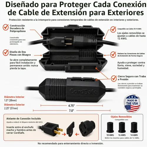 Vista 5 de Plus - Protector de conexión de cable de extensión resistente a la intemperie, se adapta a 18-12 AWG, ayuda a mantener los enchufes seguros Negro