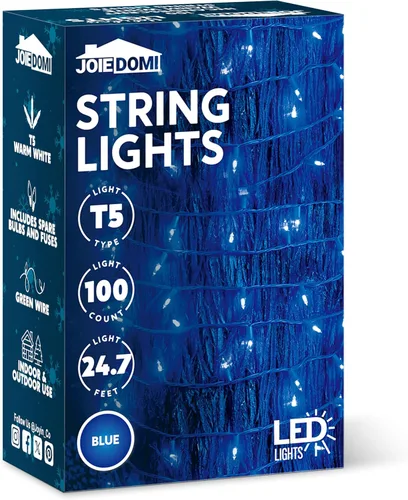 Vista 9 de Joiedomi Luces LED azules de Navidad, 100 mini luces de hadas con alambre verde de 26.4 pies, decoración de iluminación para interiores, exteriores