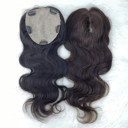 Vista 12 de Base superior de seda con clip para mujer, 5.9x5.9 in de largo, europeo, ondulado, virgen, cabello humano, pieza de cabello transpirable para #1