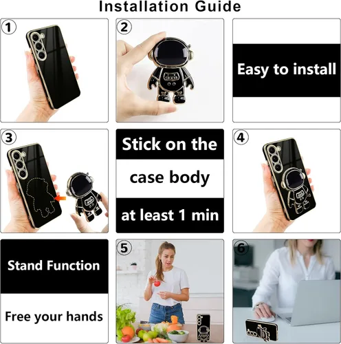 Vista 6 de Pepmune Compatible con Samsung Galaxy S22 5G Funda, Linda Funda de Astronauta 3D con Soporte Rectangular de Silicona Chapada con Protección Completa