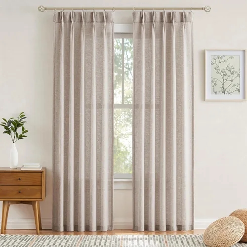 Vista 8 de Enactex Cortinas plisadas de lino con textura de 25 x 95 pulgadas, cortinas semitraslúcidas con pestañas traseras, filtrantes de luz, para sala