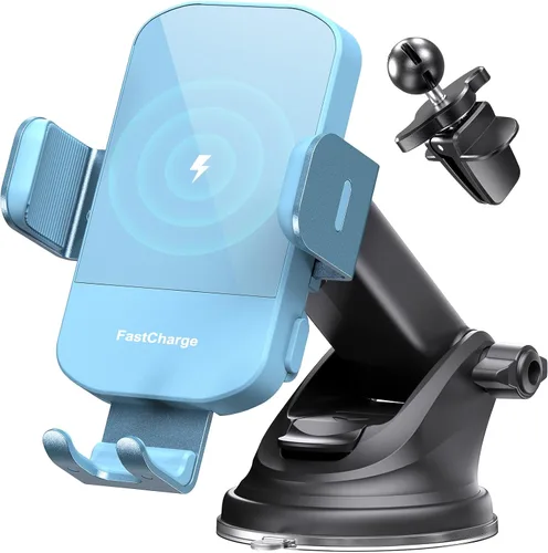 Vista 10 de Cargador de Coche Inalámbrico, Carga Rápida de 15W, Cargador de Coche con Abrazadera Automática, Soporte de Teléfono para Coche Compatible