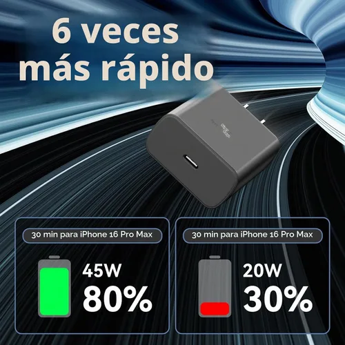 Vista 3 de Cargador para teléfono 17 16 Pro Max de carga rápida, bloque de carga USB C súper rápido de 45 W con cable de carga de 6.6 pies para 17 16 Pro