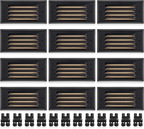 Vista 11 de SUNVIE Luces de paso de bajo voltaje, luces LED de escalera para exteriores de 5 W con placa frontal de rejilla horizontal para escalones