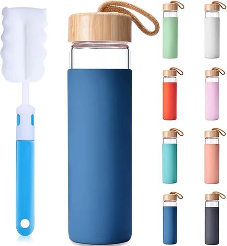 Vista 18 de Botellas de agua de vidrio de borosilicato de 20 onzas con funda de silicona, libres de BPA, aptas para lavavajillas - Botellas de vidrio Arcadia