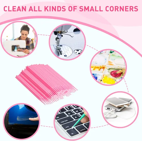 Vista 4 de Cindeer 200 piezas de cepillos de limpieza para máquinas de coser, hisopos limpios, desechables, puntas puntiagudas, hisopos de limpieza