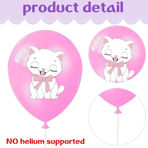 Vista 4 de Globos de fiesta de gatos, globos de gatito para decoración de cumpleaños, 16 globos de látex con estampado de gatos de dibujos animados