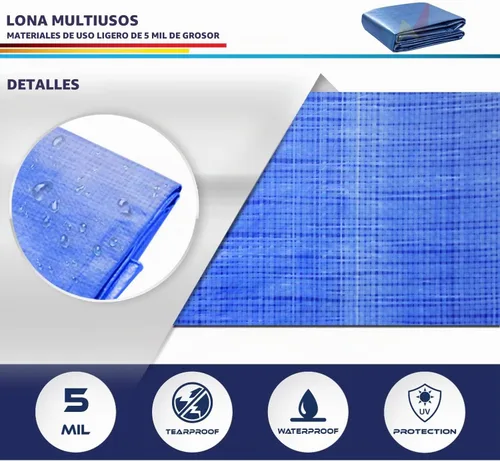 Vista 4 de Windscreen4less lona multiuso de 5 ml, impermeable de poliéster, de color azul, Azul