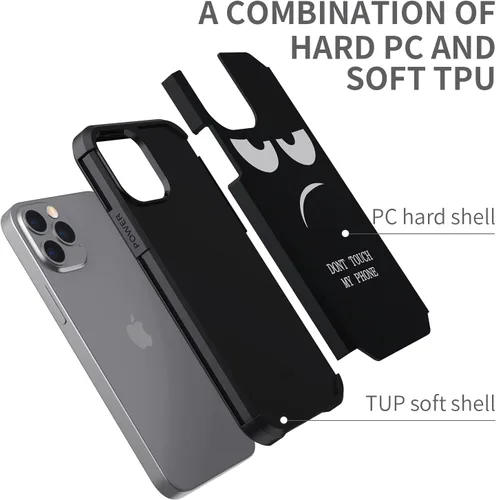 Vista 5 de Funda para iPhone 12 Pro Max, bonita funda [Don't Touch My Phone] a prueba de golpes de doble capa protectora de silicona de plástico para niñas