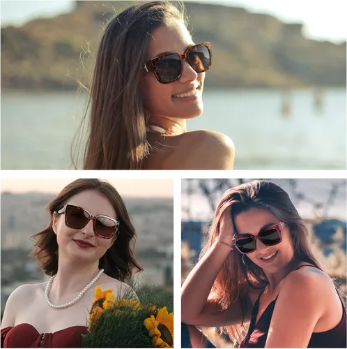 Vista 2 de GEGURI Lentes de sol polarizados para mujeres y hombres, lentes de sol cuadrados de moda envolventes con protección UV400 para conducir