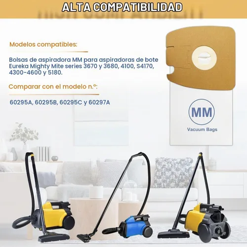 Vista 2 de Bolsas de vacío MM para envases Mighty Mite Eureka 3670, 3670M, 3670H, 3670G, 60295C, 60297A Mighty Mite, pieza # 60295, paquete de 8