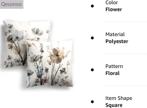Vista 7 de Fundas de Almohada Decorativas de Flores 16x16 Juego de 2, Fundas de Almohada con Flores, Fundas Cuadradas Decorativas para Sofá, Sillón