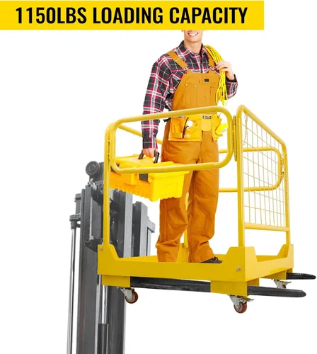 Vista 6 de Plataforma de trabajo de carretilla elevadora, jaula de seguridad para carretilla elevadora, capacidad de 1200 libras con 4 ruedas giratorias
