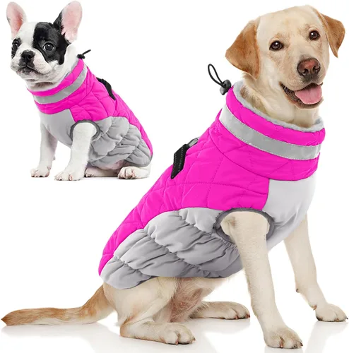 Vista 22 de AOFITEE Abrigo para perro, chaquetas cálidas para perros pequeños, abrigo de invierno para perros con arnés integrado, chaqueta de invierno