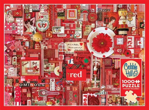 Vista 5 de Cobble Hill - Rompecabezas de 1000 piezas, colección Rainbow: rojo, muestra de póster incluido