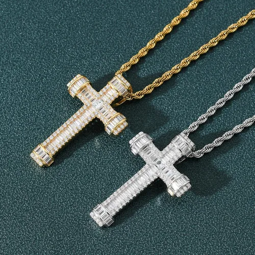 Vista 4 de STARCHENIE Collar de cruz para hombre, chapado en oro de latón, circonita cúbica, colgante de cruz de Jesucristo, joyería de 24 pulgadas, cadena