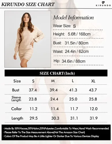 Vista 6 de KIRUNDO Vestido tipo suéter de punto trenzado de manga larga para mujer, para otoño e invierno, holgado, de gran