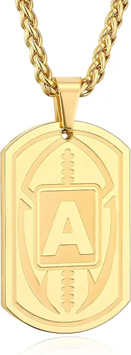Vista 31 de Graduation Gifts - Football Initial Necklace for Men Boys Kids Teen Dog Tag Stainless Steel Black Letter Pendant Sport Football Athletes Jewelry