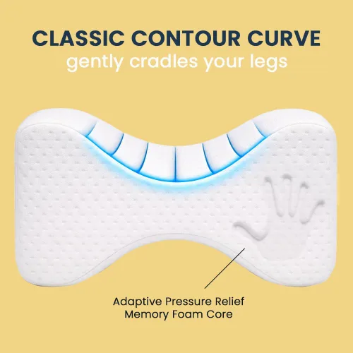 Vista 3 de Contour Almohada de rodilla original de reloj de arena para personas que duermen de lado con correa ajustable, cojín de espuma viscoelástica