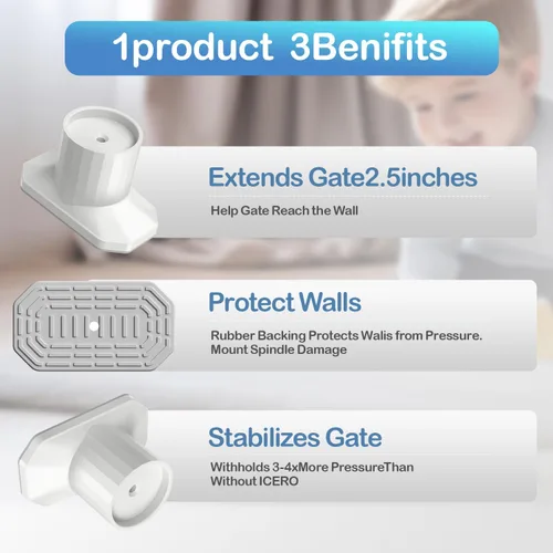 Vista 3 de ICERO Protector de pared extensor para puerta de bebé (paquete de 4) Kit de extensión de puertas montadas a presión que extiende puertas