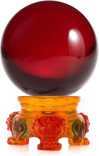 Vista 13 de Amlong Crystal - Bola de cristal ámbar de 3 pulgadas (80 mm) con base de resina de león arcoíris y caja de regalo para bola decorativa, fotografía