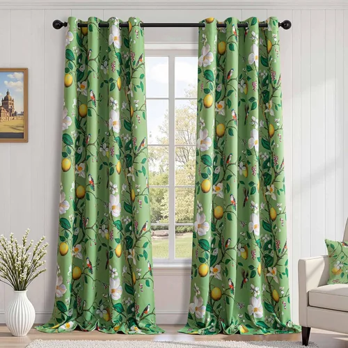 Vista 41 de MYSKY HOME Cortinas florales para puerta francesa de 40 pulgadas de largo, juego de 2 cortinas opacas de privacidad con bolsillo para barra A-verde