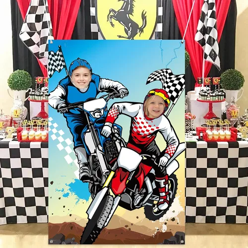 Vista 6 de PANTIDE Cartel de fondo para puerta de fotos de motocross, fondo grande de satén para fotografía de cara, decoración de motocross, decoración