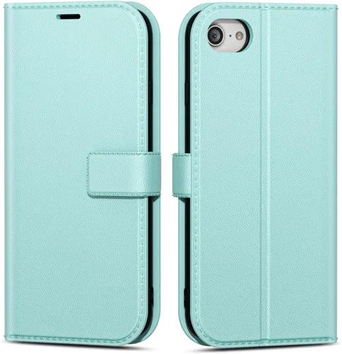 Vista 58 de oakxco Funda tipo cartera para iPhone SE 2022/2020/8/7 con soporte para tarjeta de crédito, funda magnética RFID delgada tipo libro con tapa