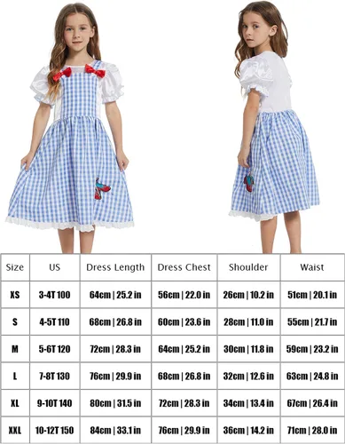 Vista 7 de WXCTEAM Disfraz de mago para niños y niñas, vestido de guinga con mangas abullonadas y estampado a cuadros