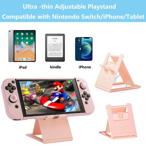 Vista 5 de OLDZHU Pink Travel Carrying Case Accessories Kit Compatible With Nintendo Switch - 10 in 1 Essential Protection Kits with Hard Protective