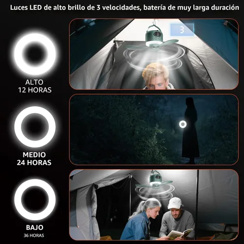 Vista 4 de Ventilador de techo inalámbrico portátil con control remoto, diseño de 3 aspas, batería de 10040 mAh operado por pilas, ventilador colgante