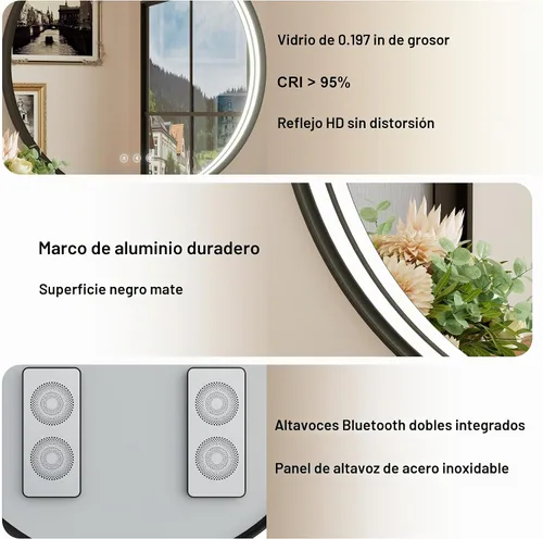 Vista 3 de Espejo de baño LED Bluetooth de 20 pulgadas con antivaho