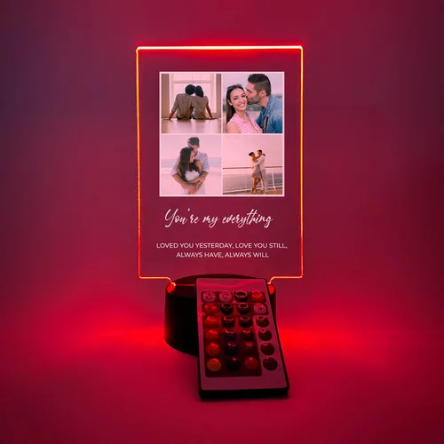 Vista 4 de MIRROR MANIA Luz nocturna con nombre personalizado y palabras con foto, collage de fotos, lámpara de mesa LED, 16 luces de color, cumpleaños, mamá