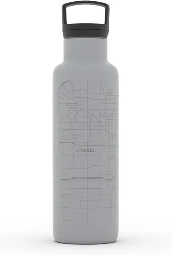 Vista 182 de Well Told Botella de agua aislada con mapa de Washington DC grabado, botella de acero inoxidable grabada (21 onzas, blanco) botella aislada de mapa