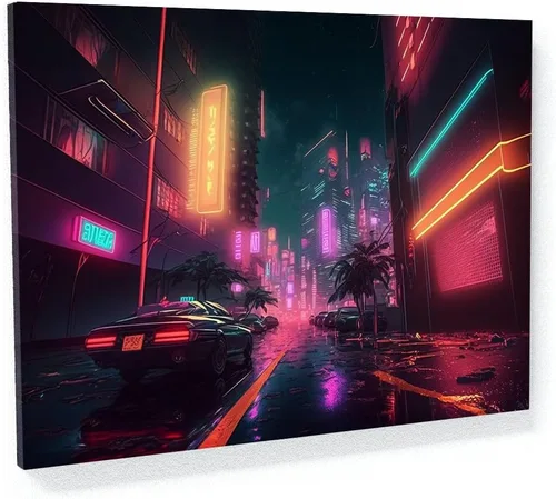 Vista 13 de Sense Canvas Synthwave Astronaut Planet 4 - Lienzo decorativo para decoración del hogar, póster pequeño de 16 x 12 pulgadas / 0.75 pulgadas